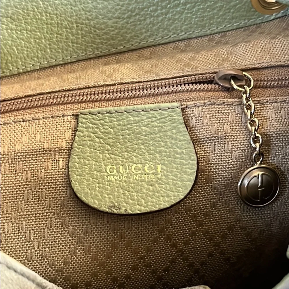 Gucci Bamboo Green Leather/Suede Backpack - Picture 13 of 16